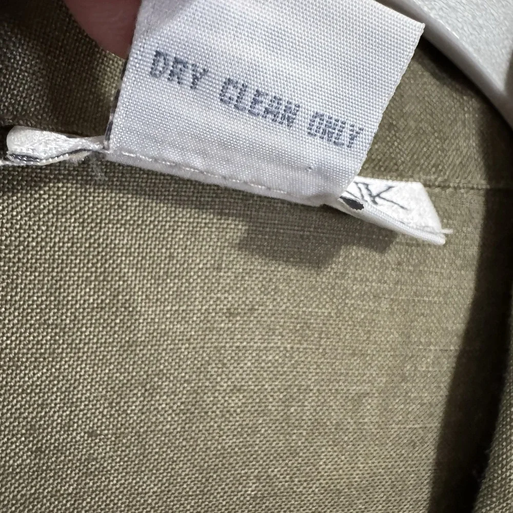 Linen Blend Button Down Sleeveless Olive Shirt - Picture 6 of 10